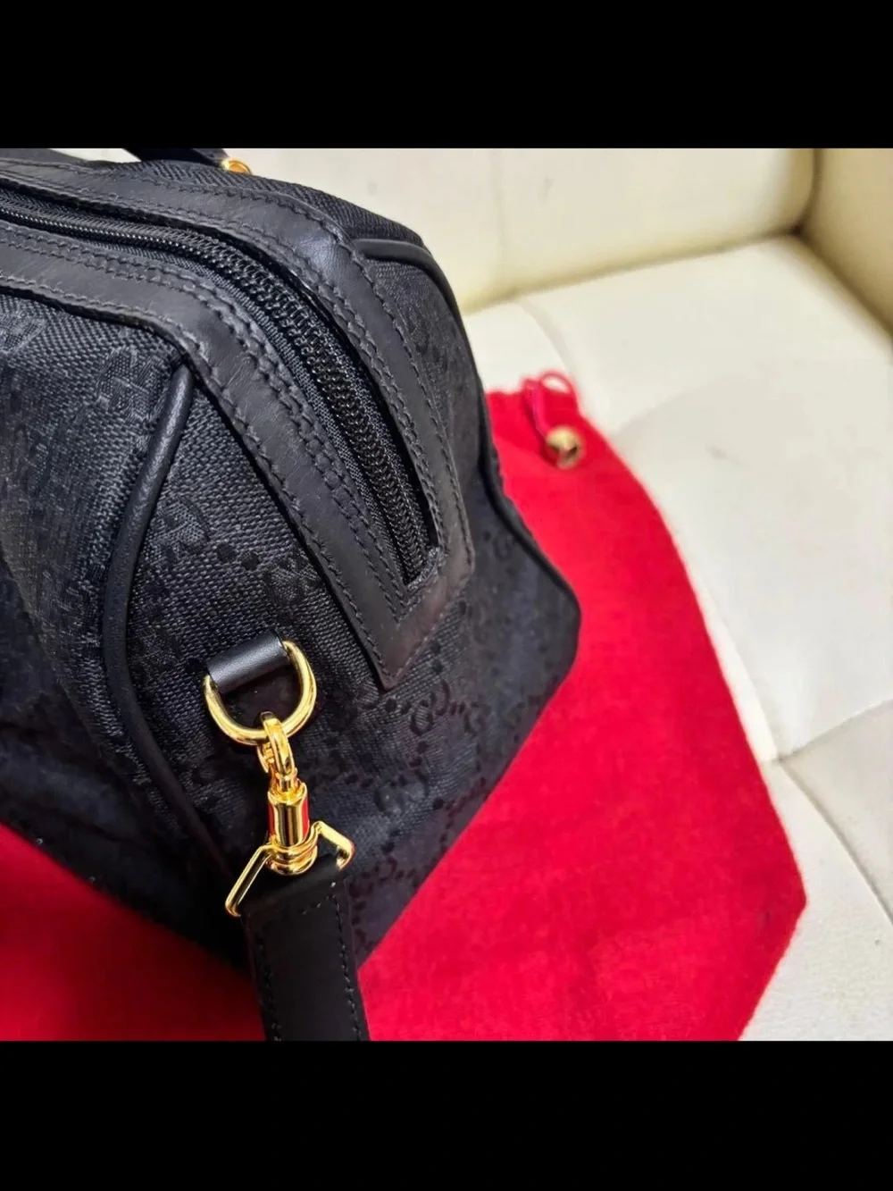 Gucci Black GG Canvas Top-Handle Shoulder Bag
